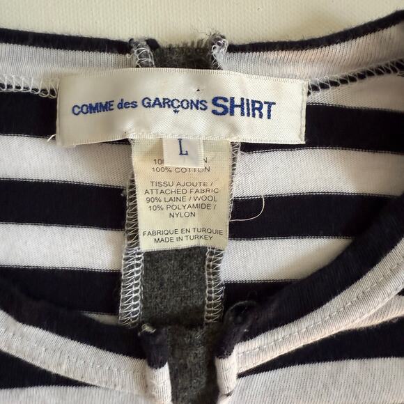COMME des GARÇONS Shirt | Asymmetrical Striped Long Sleeve T Shirt Wool Small - Picture 5 of 9